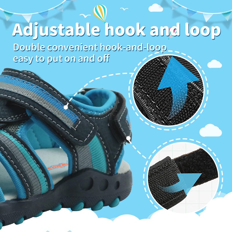 Apakowa kid's Boy's Summer Outdoor Athletic Double Strap Closed-Toe Water Sandals (Toddler/Little Kid) (Color : Navy/Blue, Size : 6 M US Toddler) - Image 3